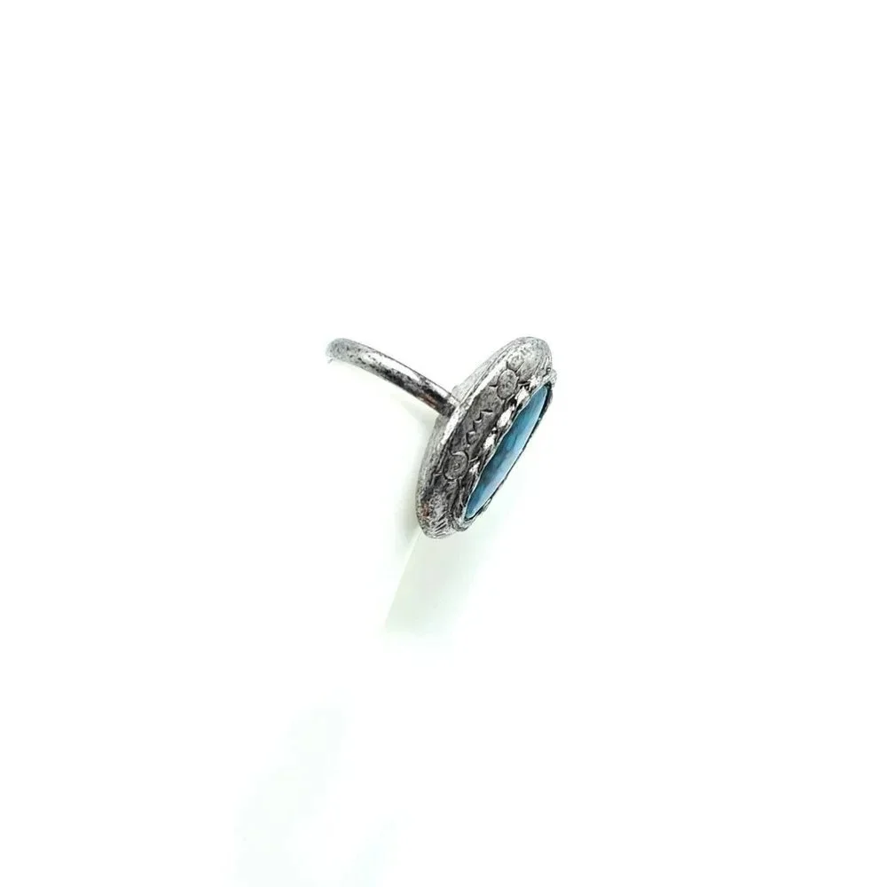 Faux Blue Turquoise Southwest Silver Tone Vintage 1970s Oval Ring Size 7.5